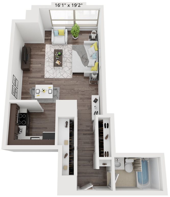 Floor plan for studio, 1 bath, 546 sqft